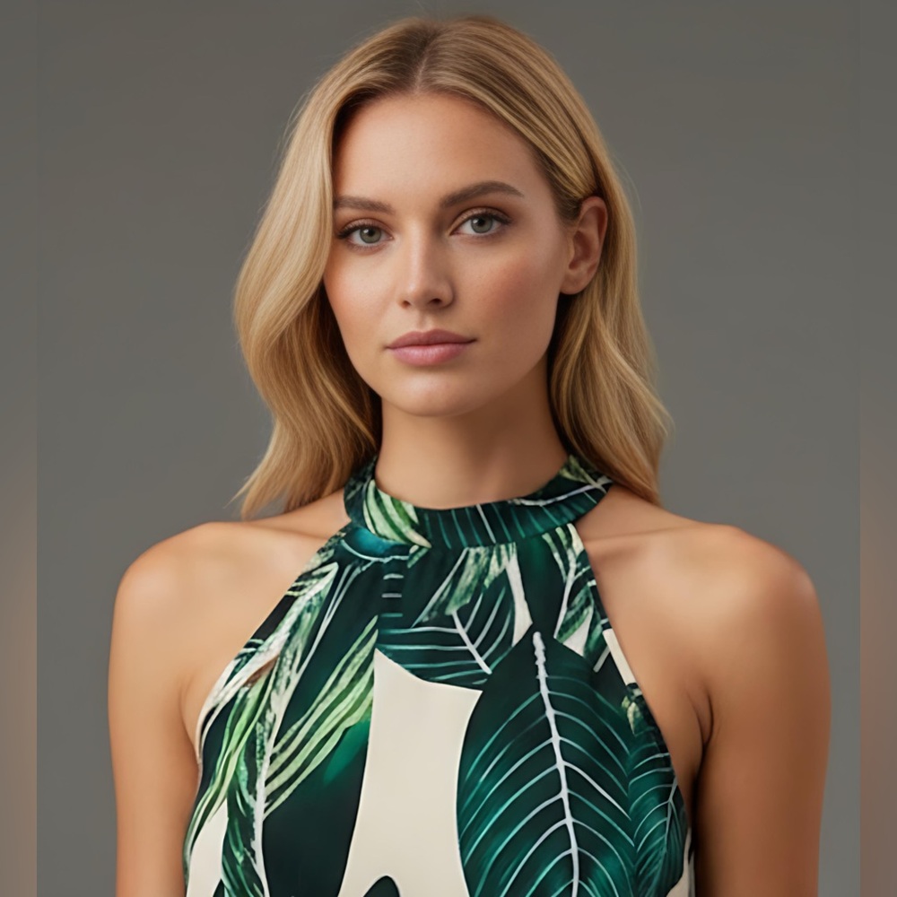 Tropical Print Tie Back Halter Dress - Picture 3 of 12